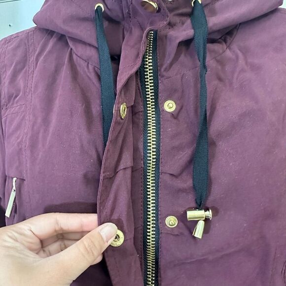 BELLE BADGLEY MISCHKA Burgundy Fleece & Faux Fur Trimmed Hooded Parka sz Medium‎ - Picture 7 of 11